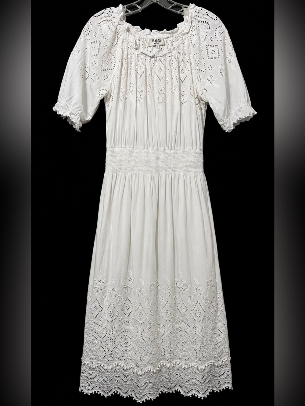 Sea New York White Eyelet Embroidered Midi Dress Boho Cottagecore Romantic - Picture 3 of 10